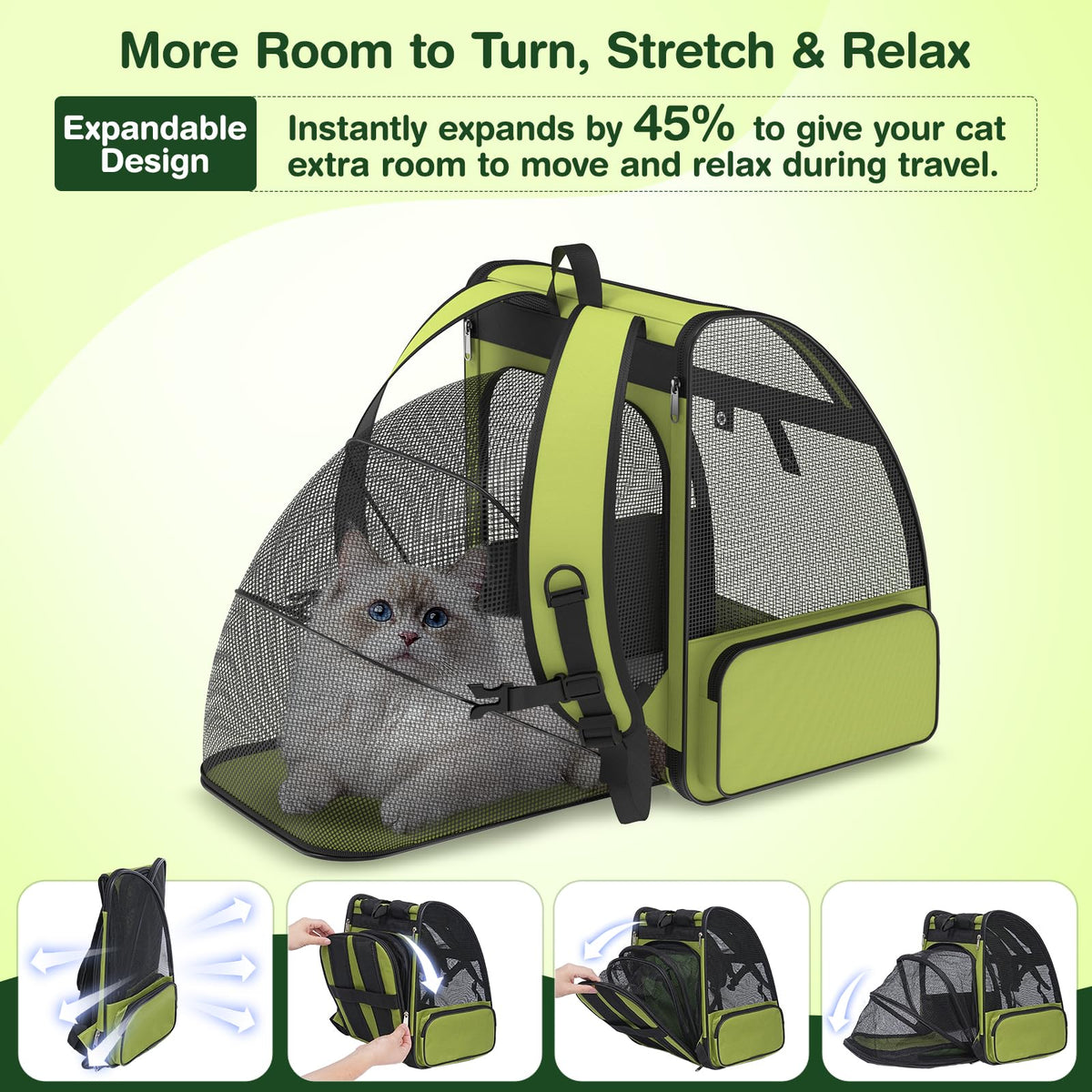 Green Expandable Breathable Mesh Cat Backpack Carrier Z691