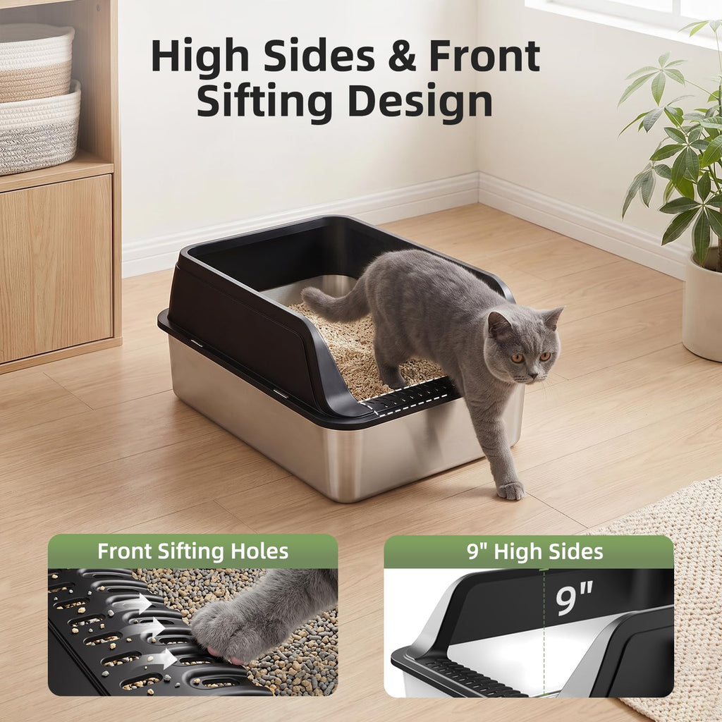 Stainless Steel High Sided Litter Box with Lid A644276