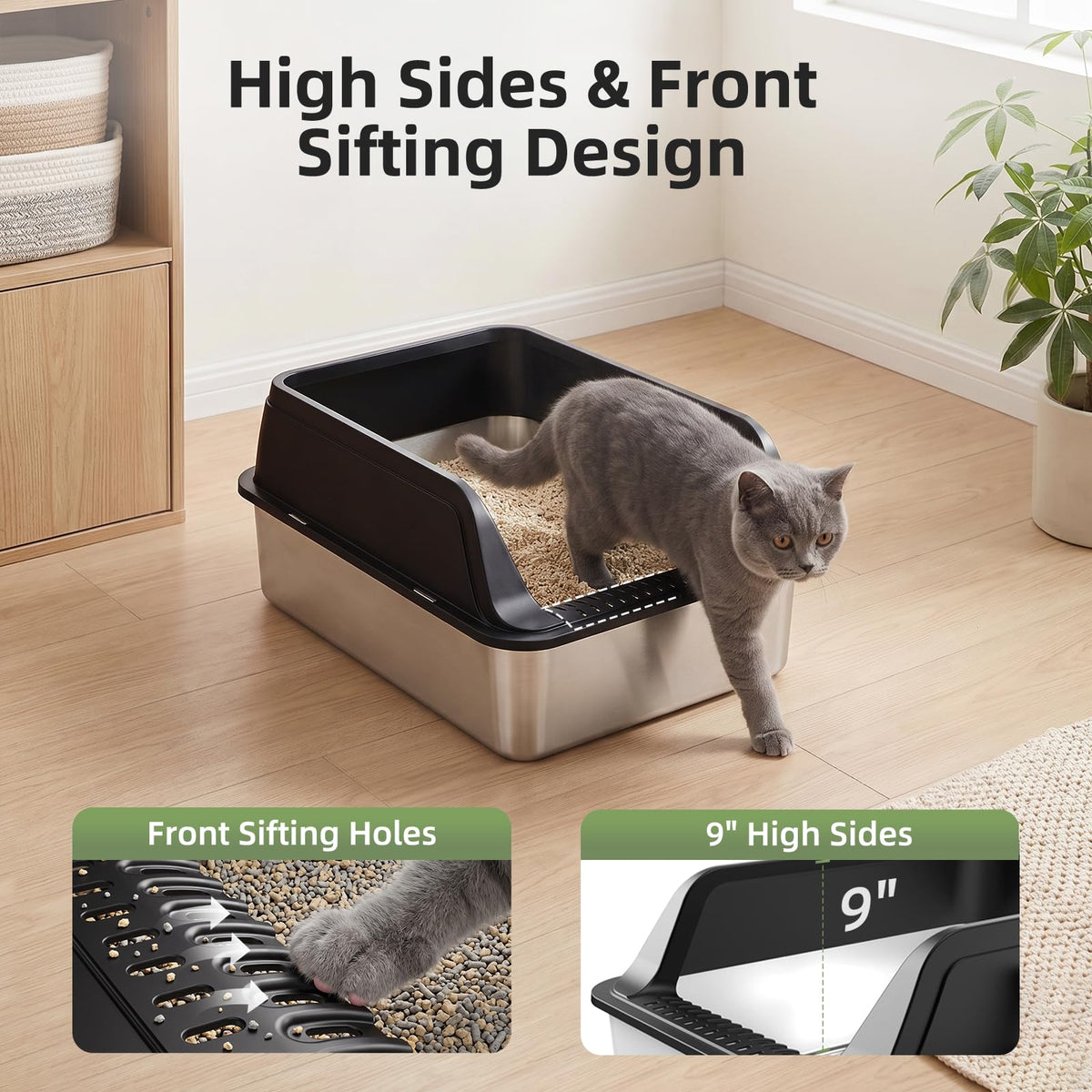 Stainless Steel High Sided Litter Box with Lid A644276