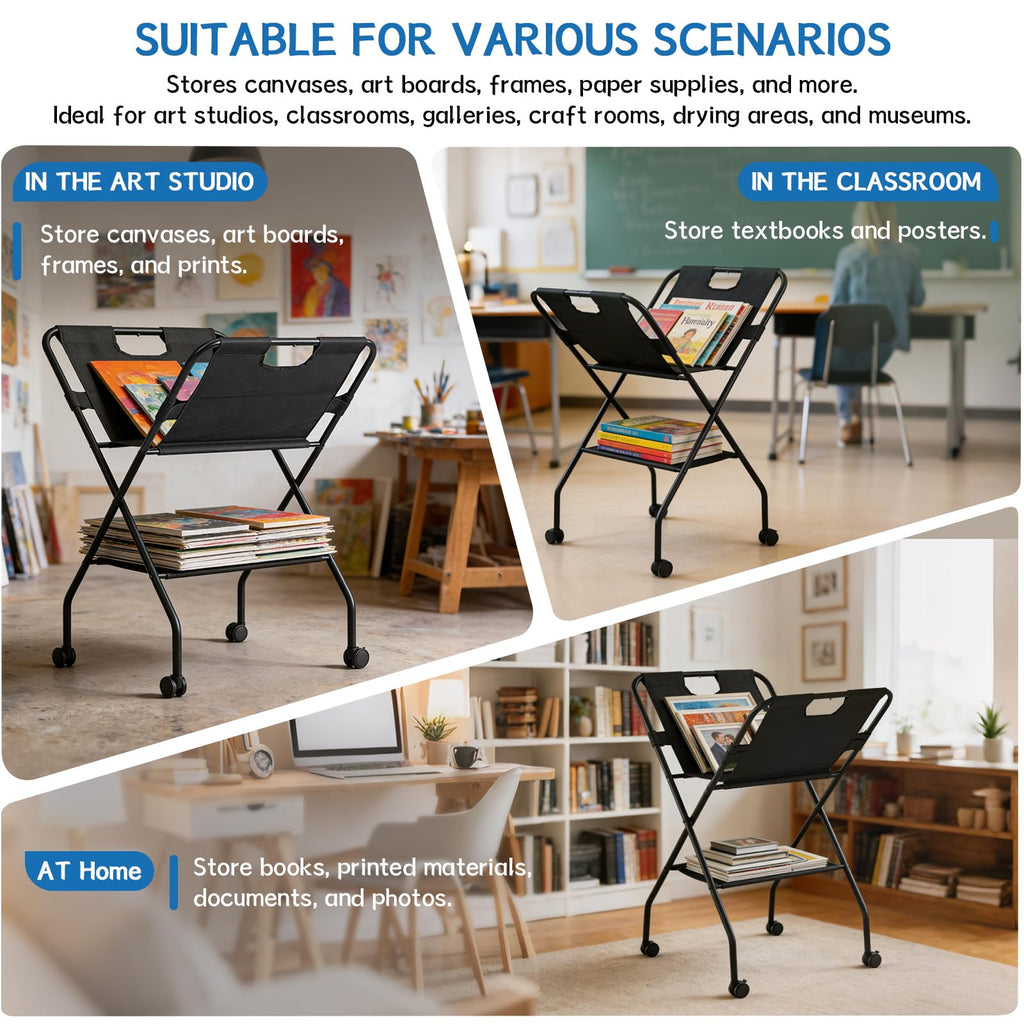 Folding Canvas Art Print Storage Rack with Caster Wheels V242