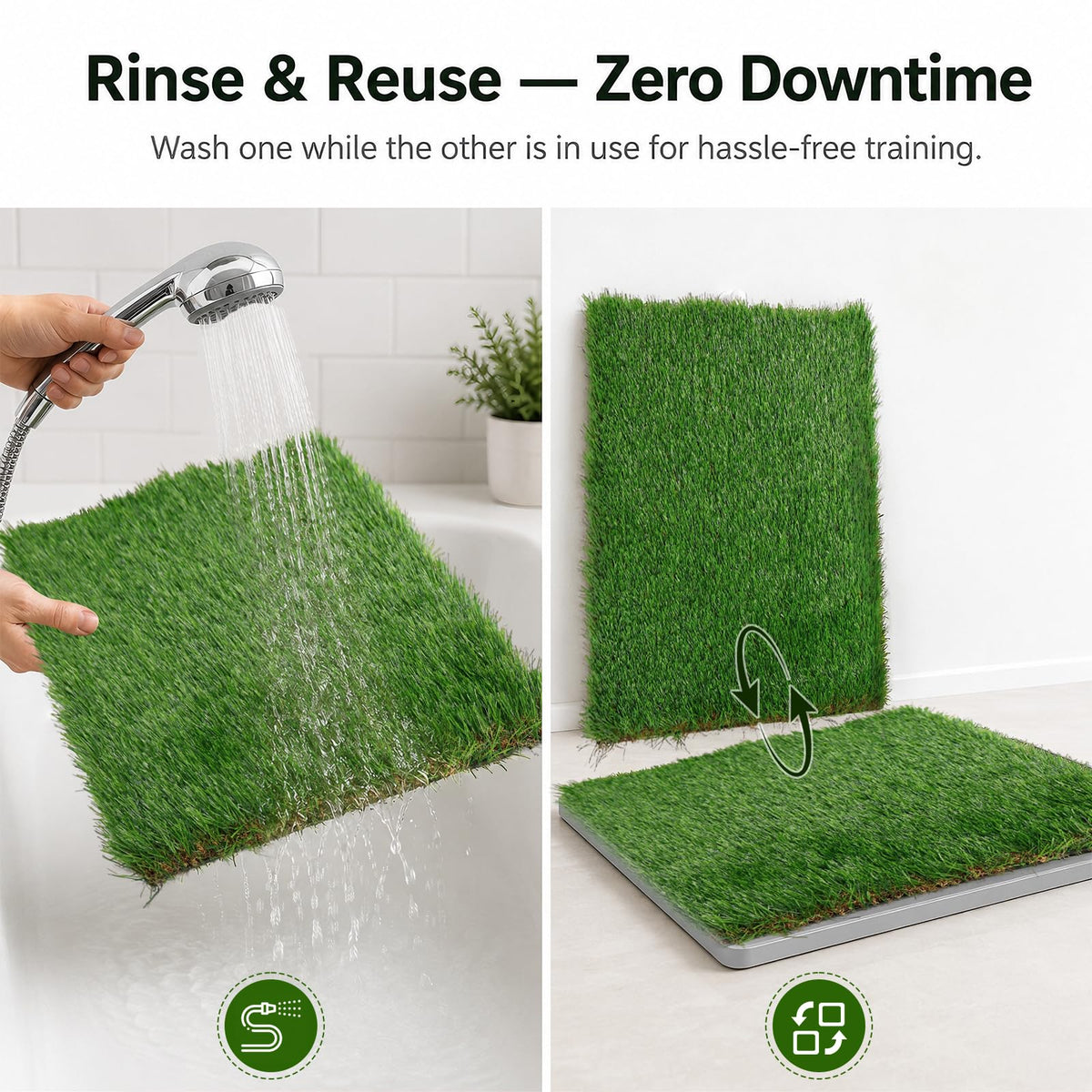 Dog Grass Pad with Tray 20" x 24" Artificial Grass Pee Pads with Non-Slip Grey Silicone Tray & 2 Replacement Grass Mats W569781