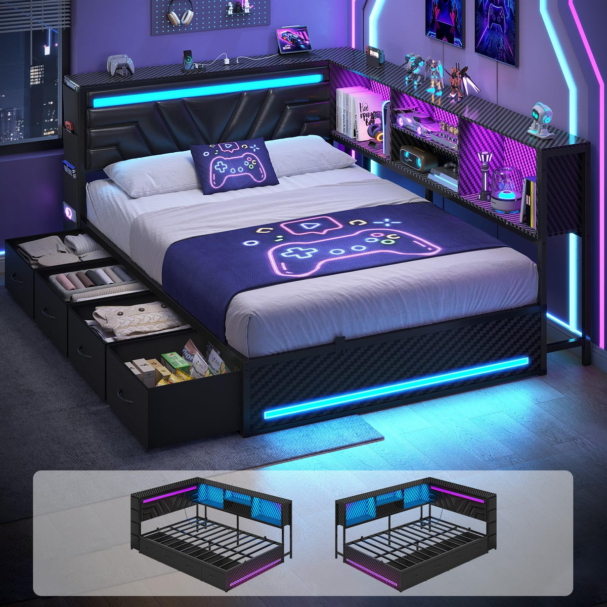Full Corner Bed with Drawers X601398