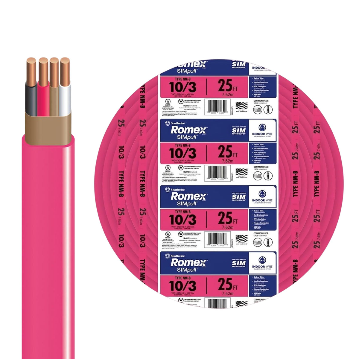 10 Gauge 3 Conductor 25Ft Pink Residential Wire O961459