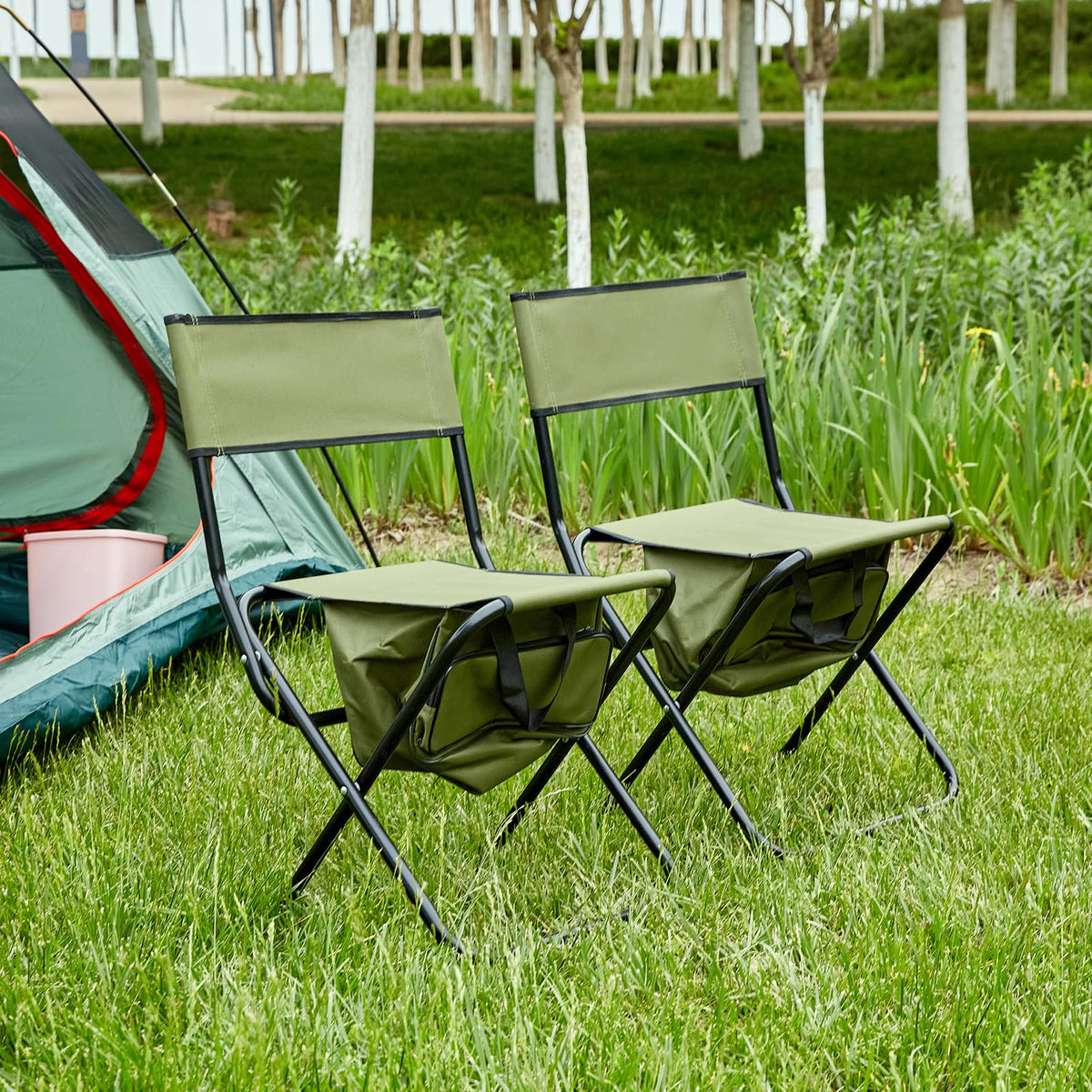 Folding Camping Chair with Storage Bag, 2 Pack, Green U6955