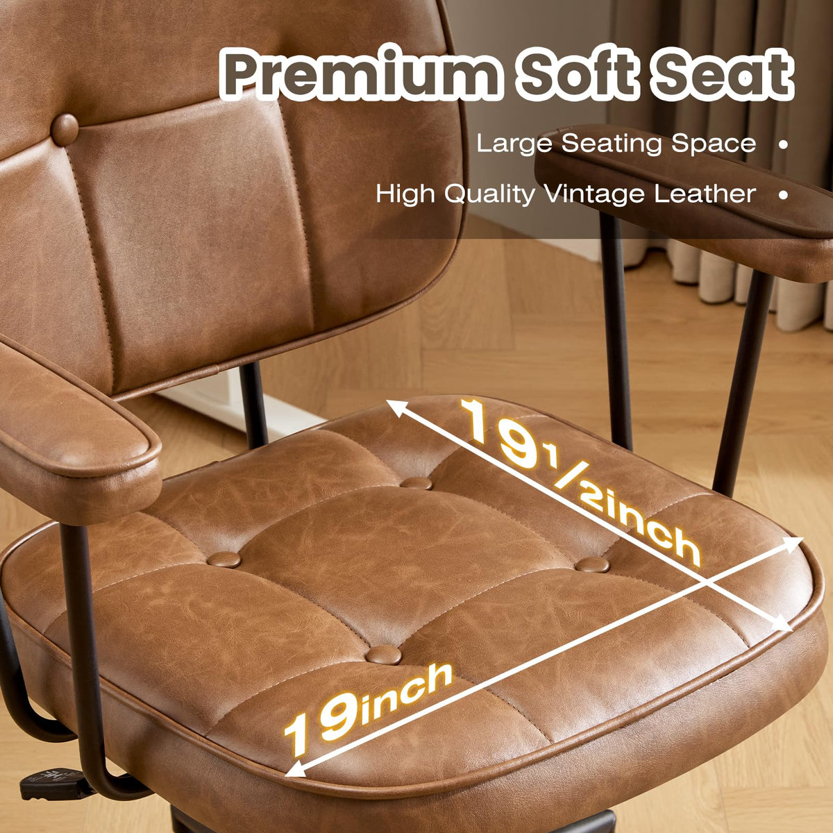 Brown Leather Office Chair with Wheels K299295