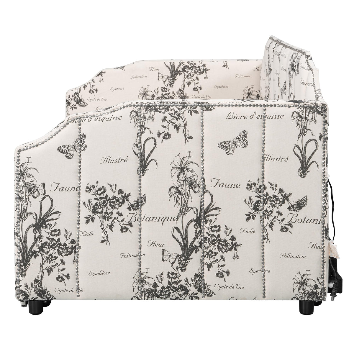 White Linen Upholstered Twin Size Daybed with Pop-Up Trundle H289