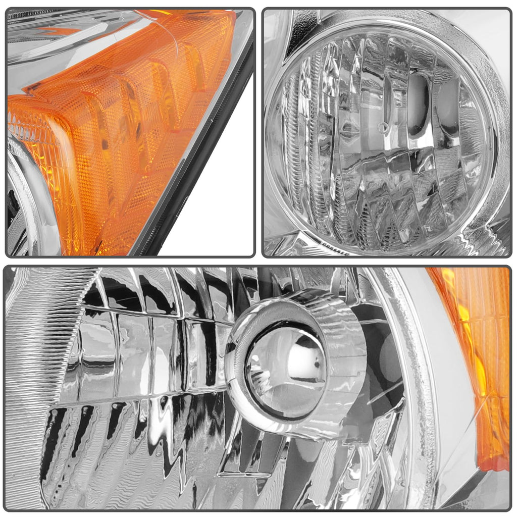 Headlight Assembly Chrome Housing Amber Reflector Clear Lens Driver and Passenger Side Pair U47462