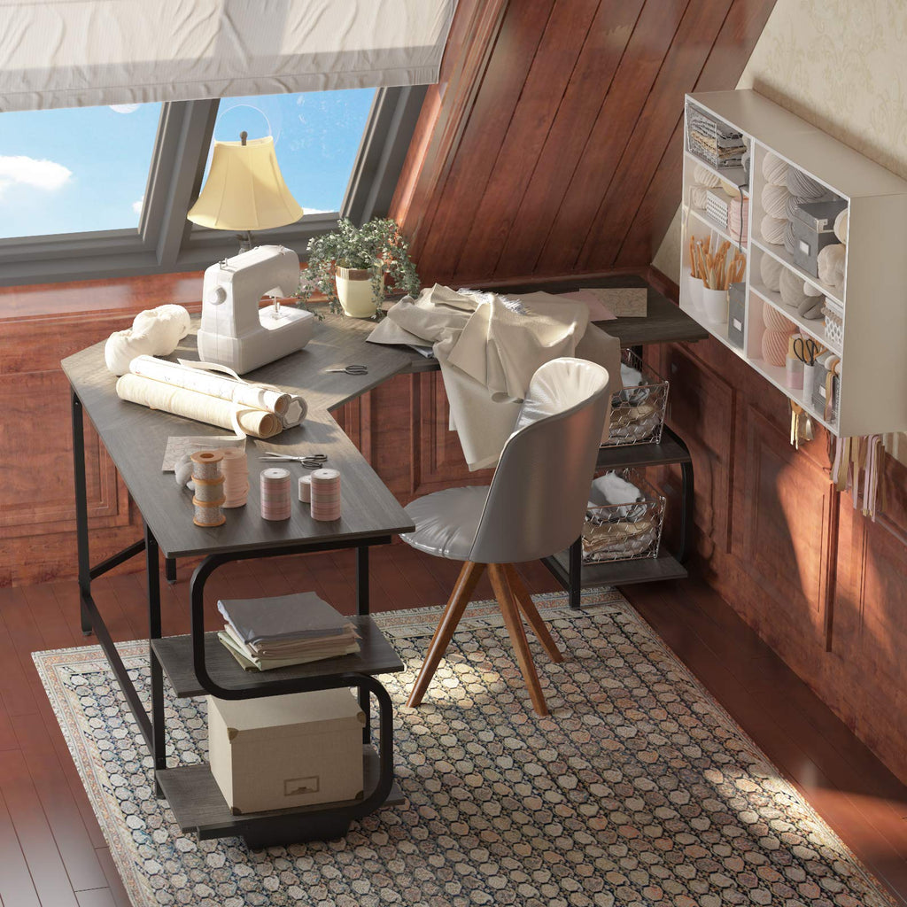 L Shaped Desk with Shelves B9690