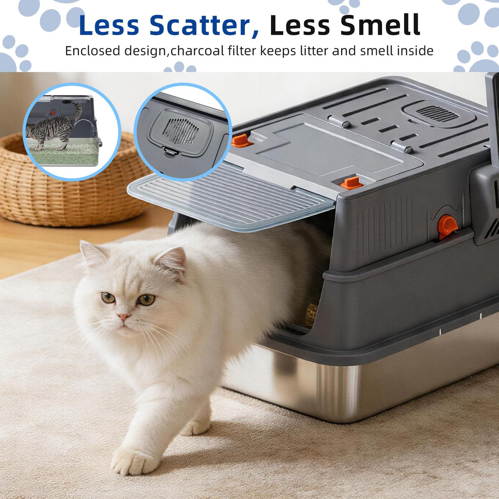 Stainless Steel Covered Cat Litter Box with High Sides H2668