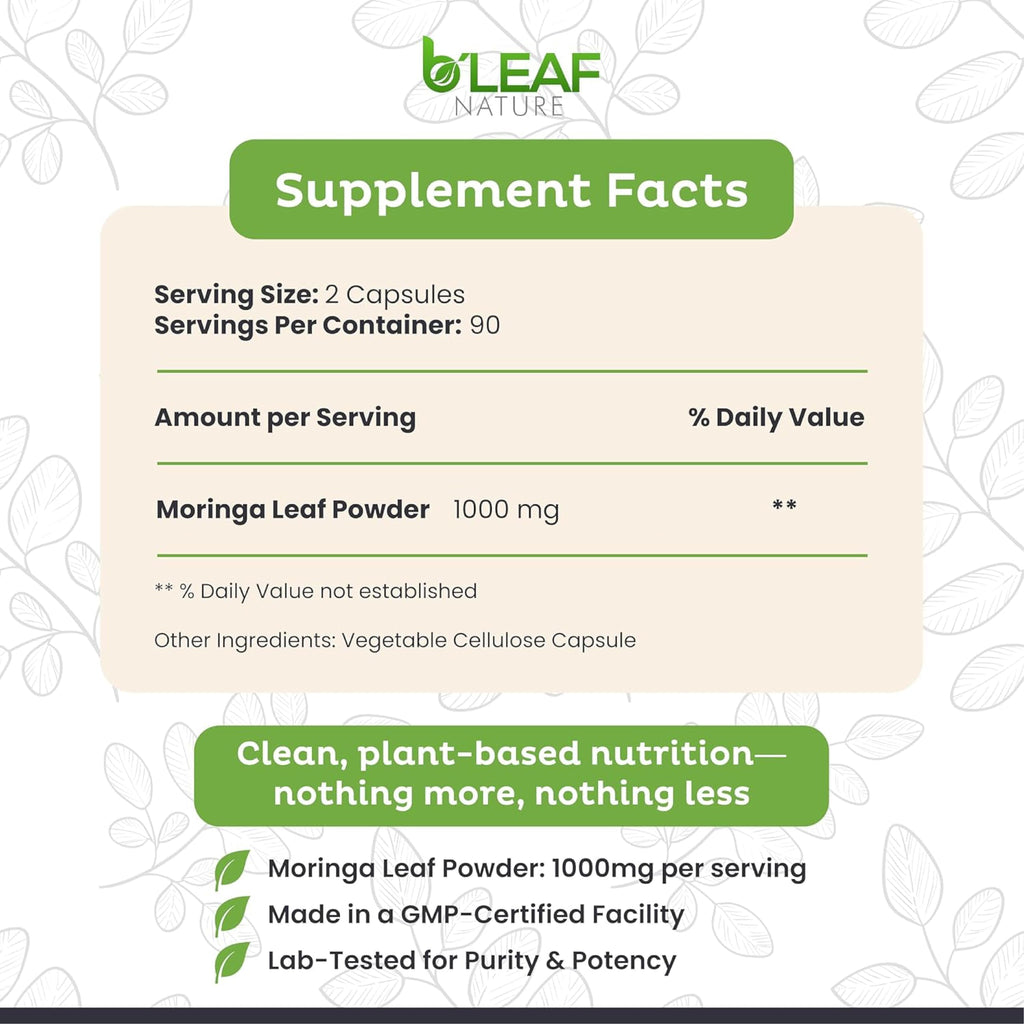 Moringa Leaf Vegan Capsules 1000mg 180 Count R201