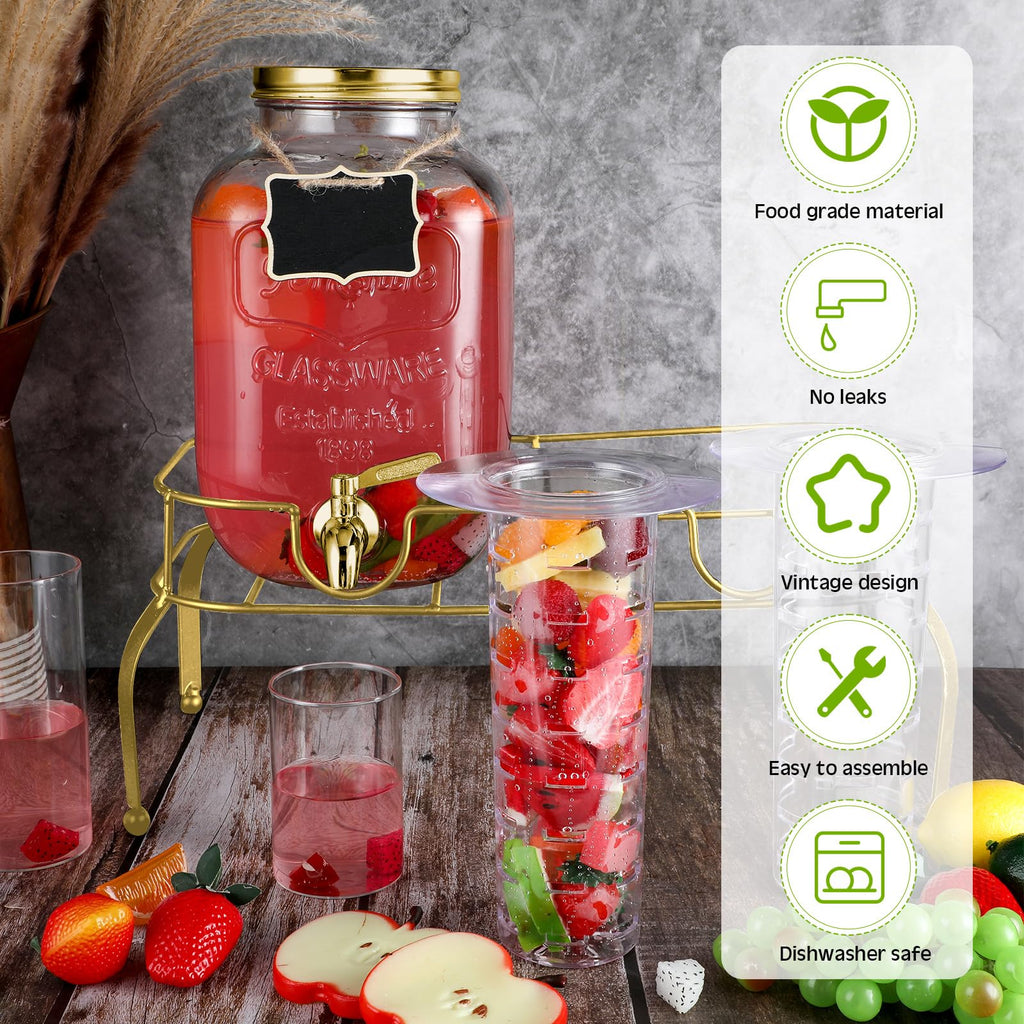 2 Pcs 2 Gallon Glass Drink Dispenser with Stand X43629