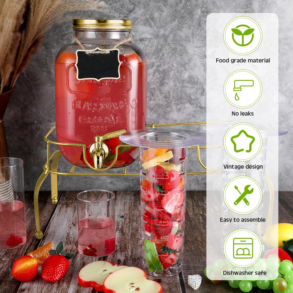 2 Pcs 2 Gallon Glass Drink Dispenser with Stand X43629