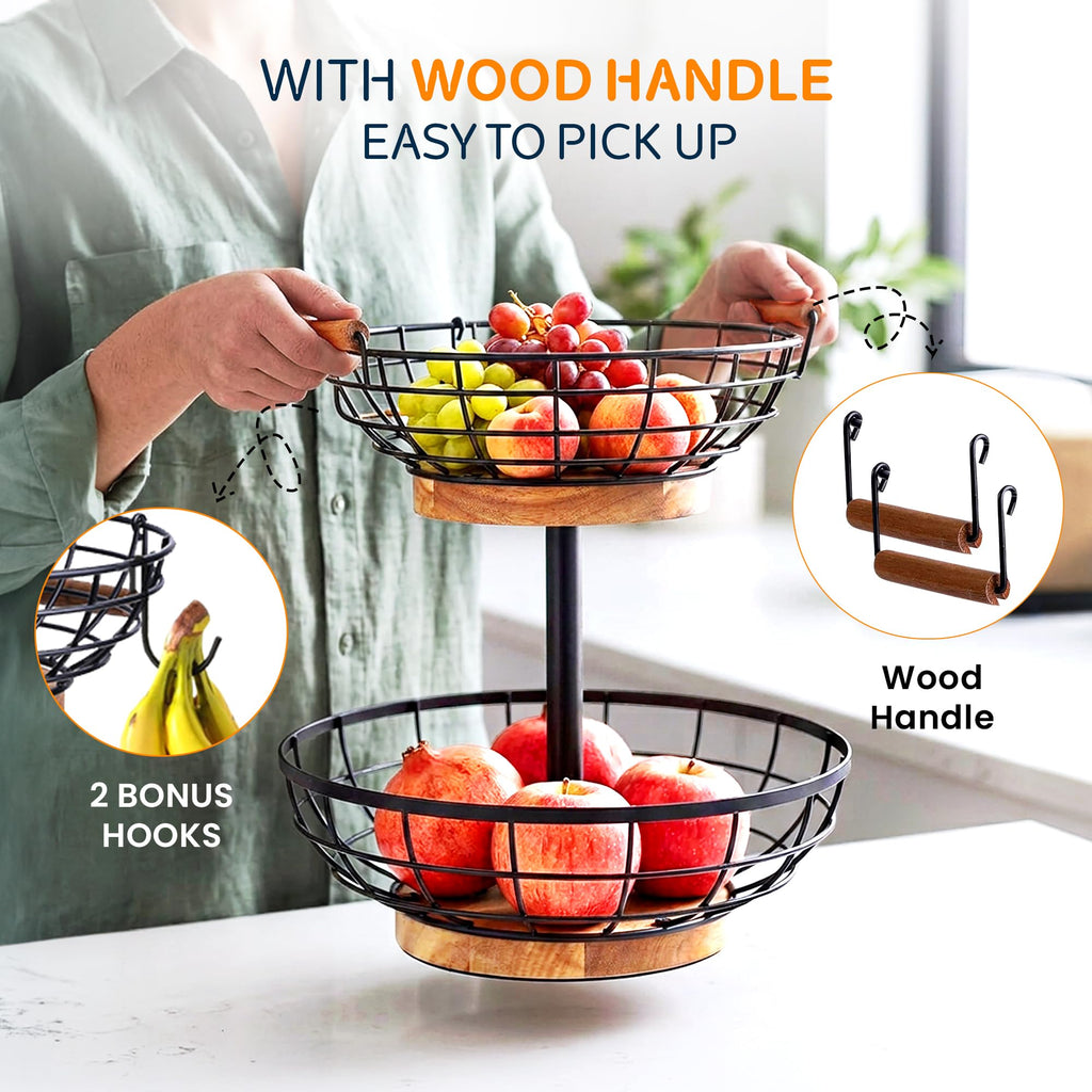 2 Tier Metal Fruit Basket with Banana Hanger U34834