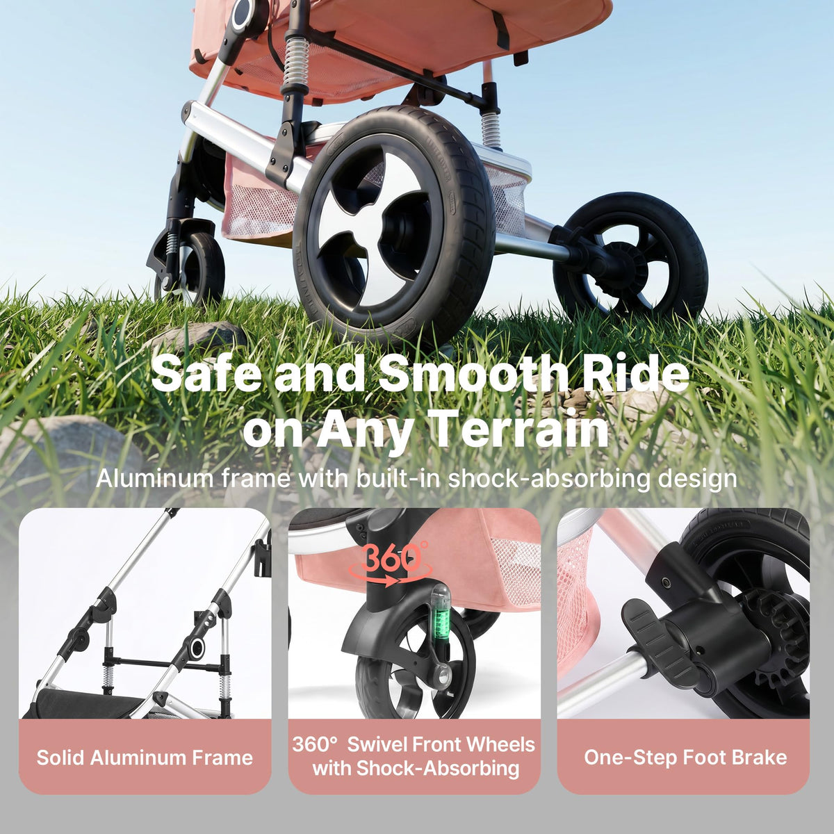2-in-1 Foldable Stroller with Reversible Seat, Pink M747199
