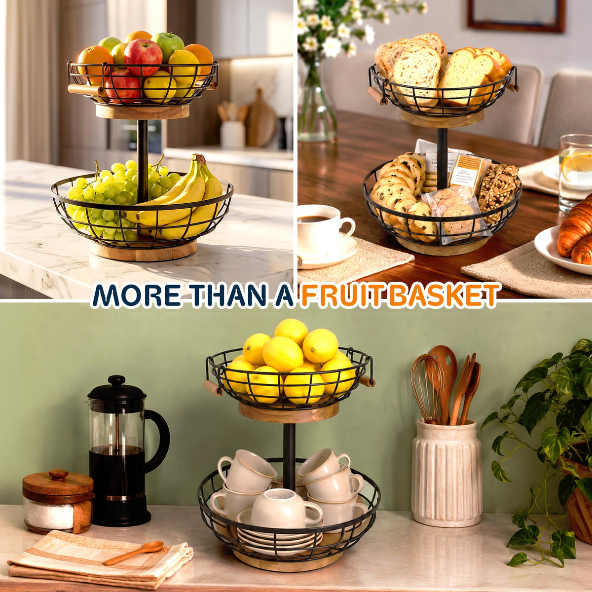 2 Tier Metal Fruit Basket with Banana Hanger U34834