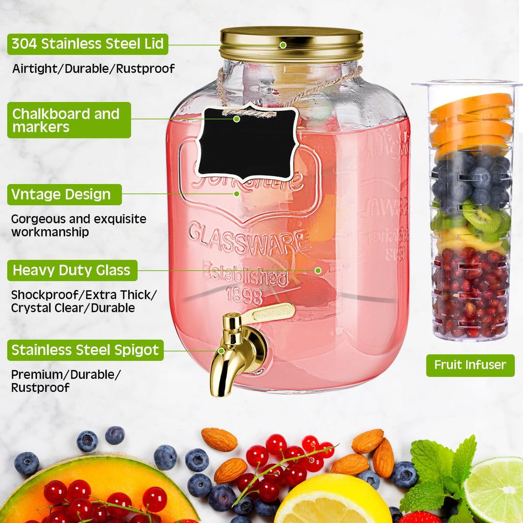 2 Pcs 2 Gallon Glass Drink Dispenser with Stand X43629