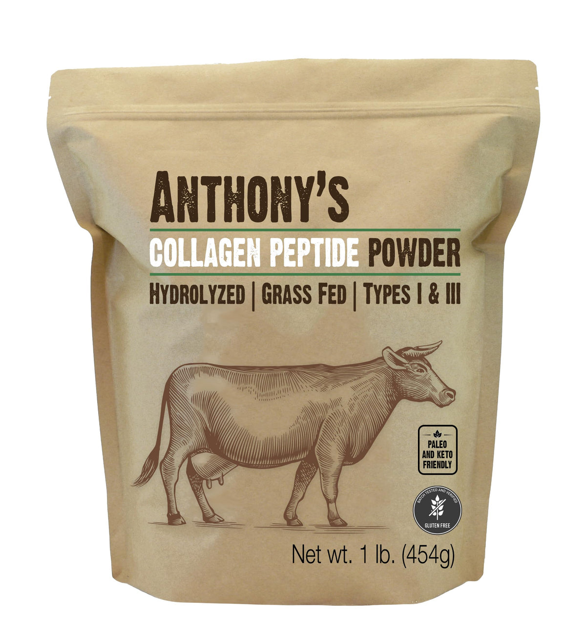 Collagen Peptide Powder, 1 lb, Hydrolyzed, Gluten Free, Grass Fed, Unflavored N602