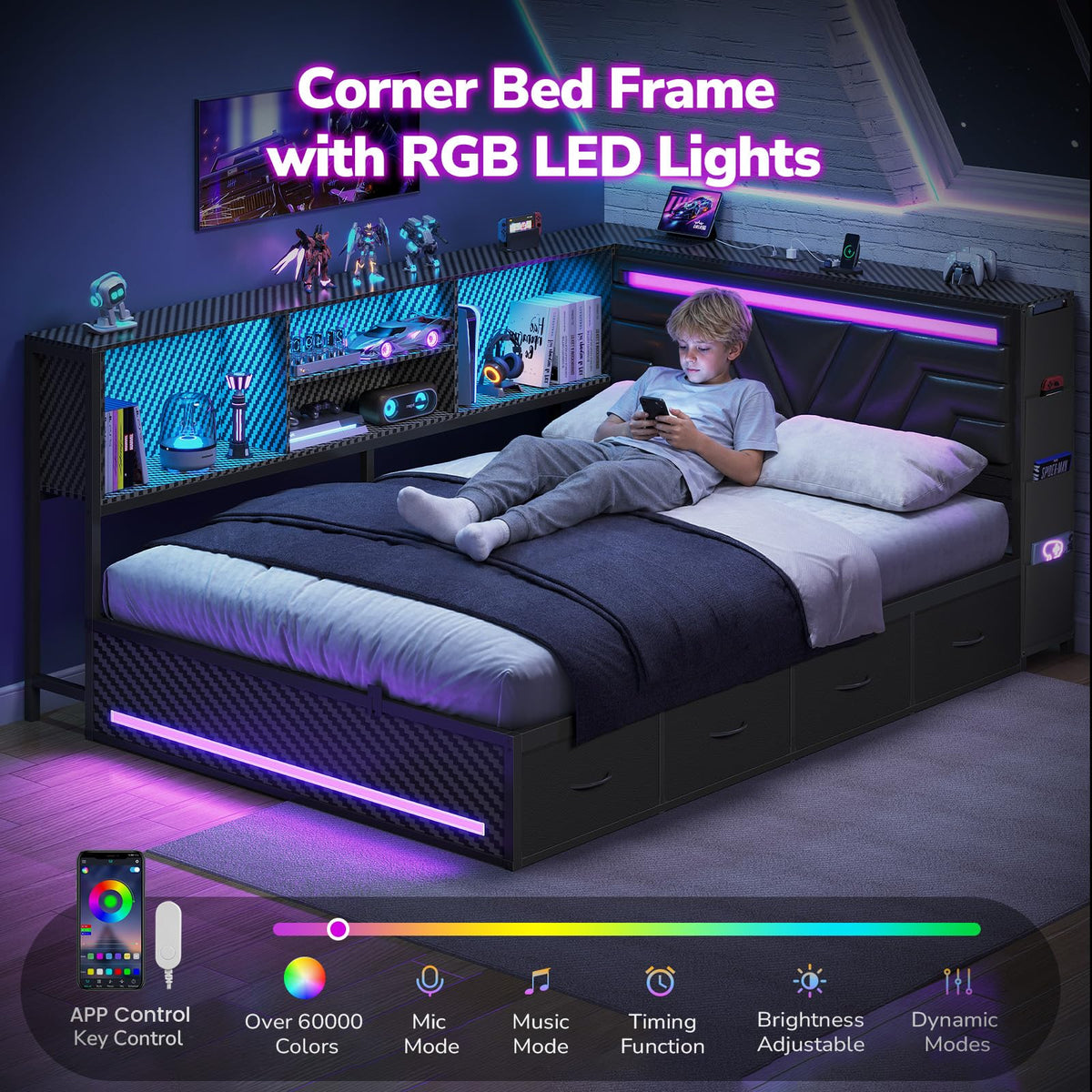 Full Corner Bed with Drawers X601398