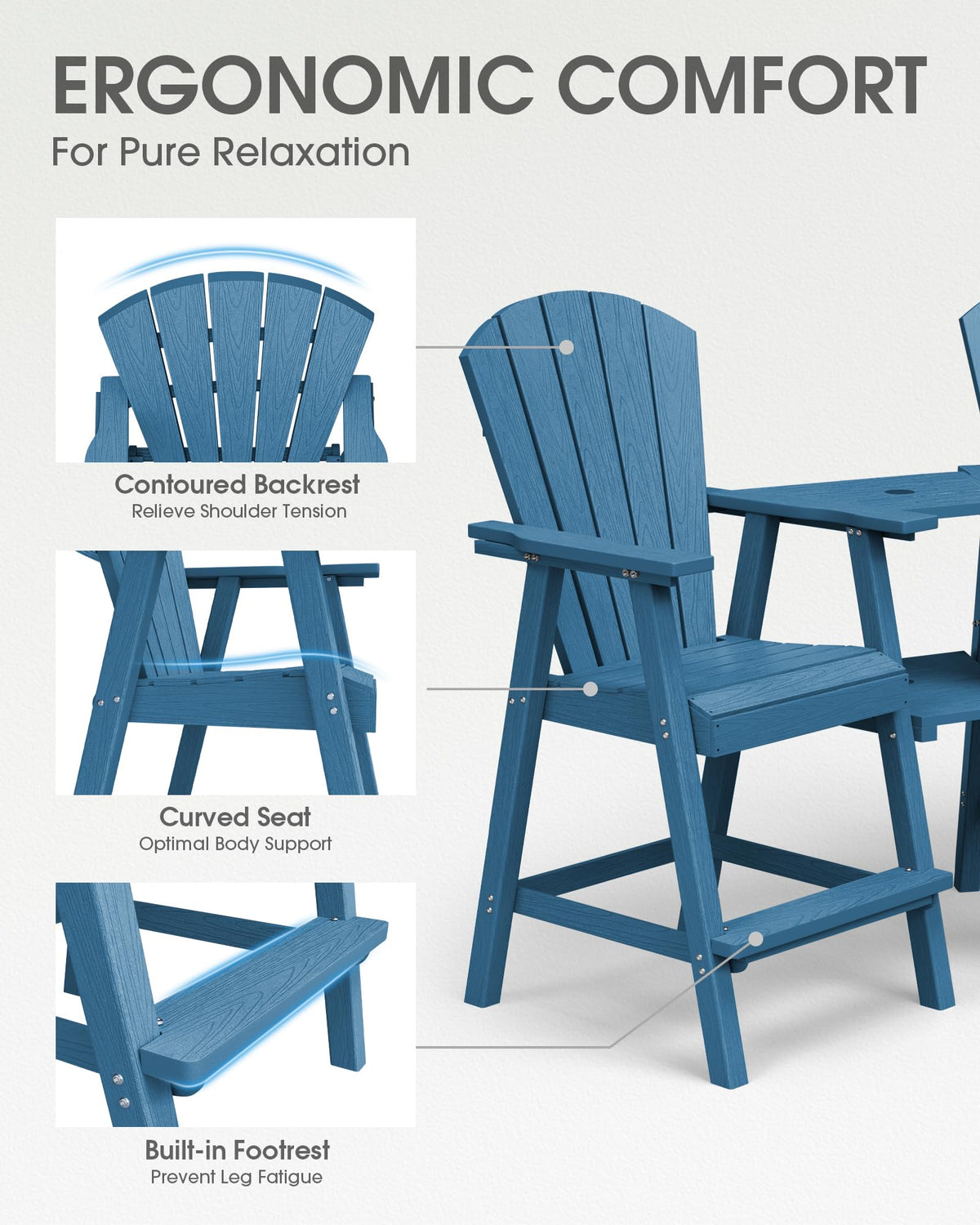 Navy Blue Adirondack Chairs Set of 2 with Table Trays F432