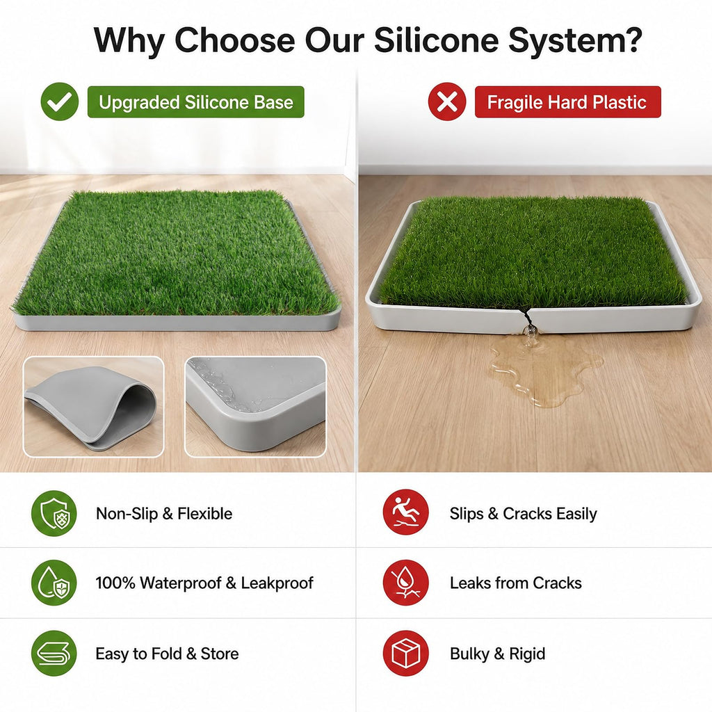Dog Grass Pad with Tray 20" x 24" Artificial Grass Pee Pads with Non-Slip Grey Silicone Tray & 2 Replacement Grass Mats W569781