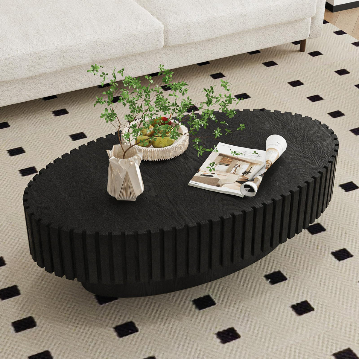 Black Modern Wood Oval Coffee Table G964