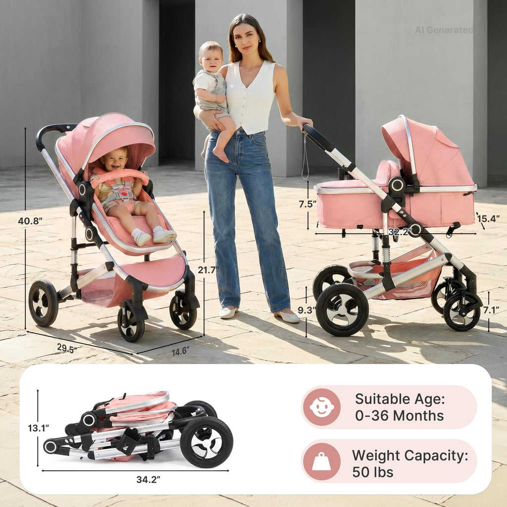 2-in-1 Foldable Stroller with Reversible Seat, Pink M747199