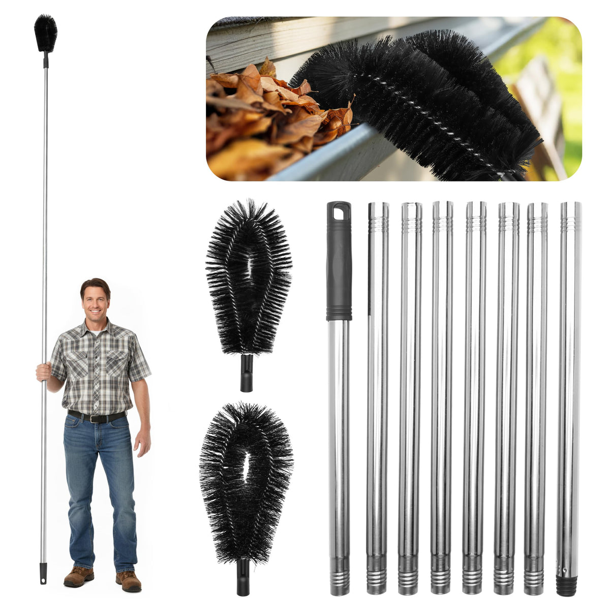 10.5 ft Adjustable Gutter Cleaning Tools with Pole B4770