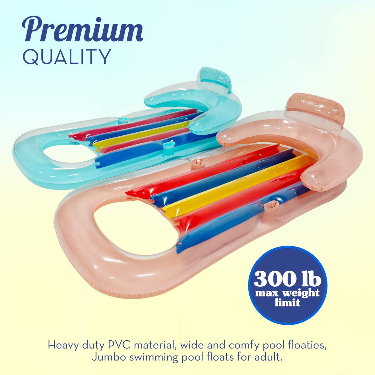 Adult Size Pool Floats Lounger with Cup Holder 2 Pack K7523
