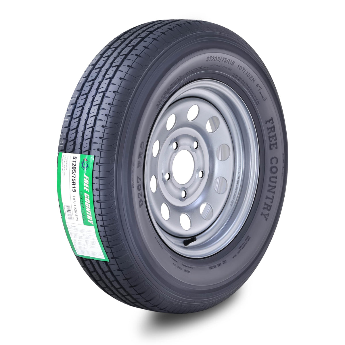 Trailer Tire Wheel ST205/75R15 8-Ply Silver Mod Rim A5891