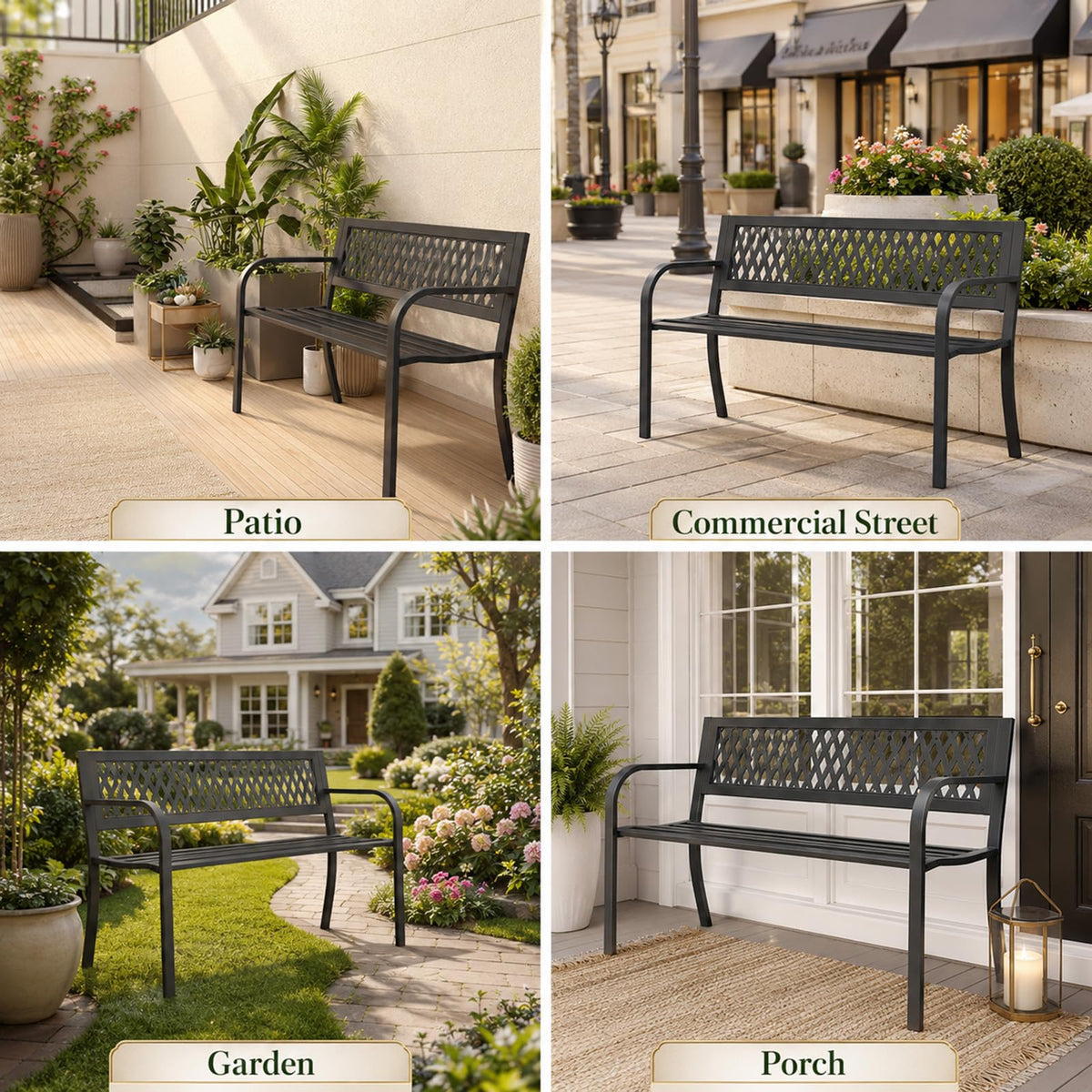 47" Black Outdoor Bench with Backrest B1702