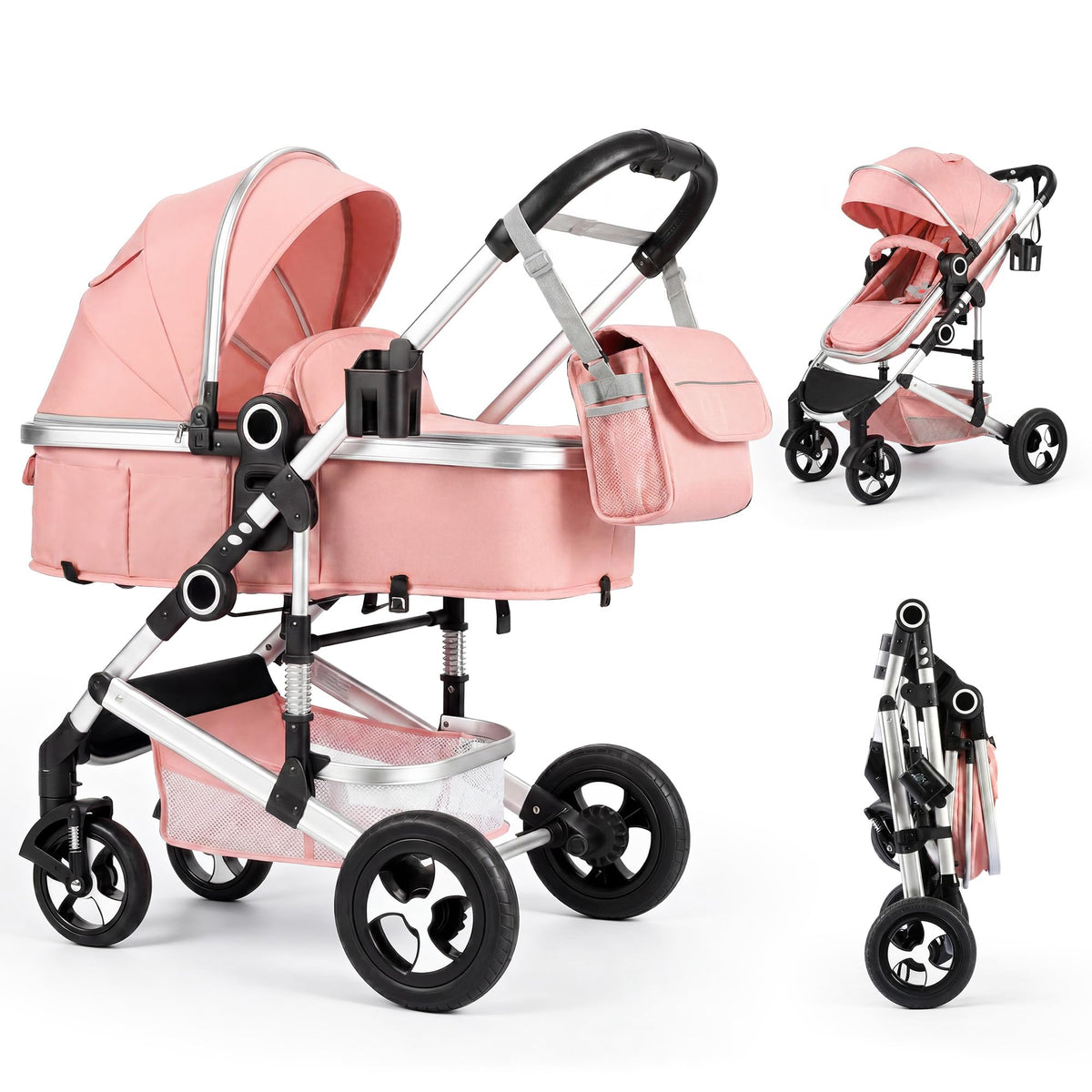 2-in-1 Foldable Stroller with Reversible Seat, Pink M747199