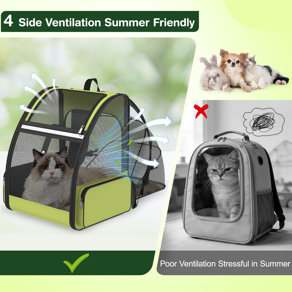 Green Expandable Breathable Mesh Cat Backpack Carrier Z691