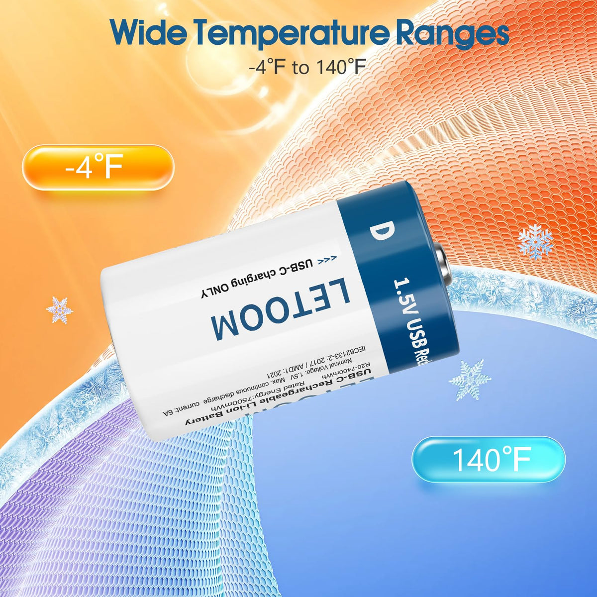 D Size Rechargeable Lithium Batteries 1.5V 6 Pack U677