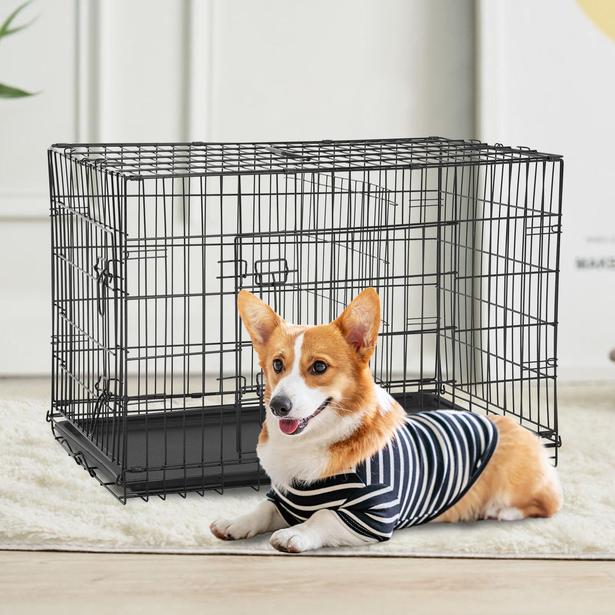 42 inch Folding Metal Wire Dog Crate with Double Door A83543
