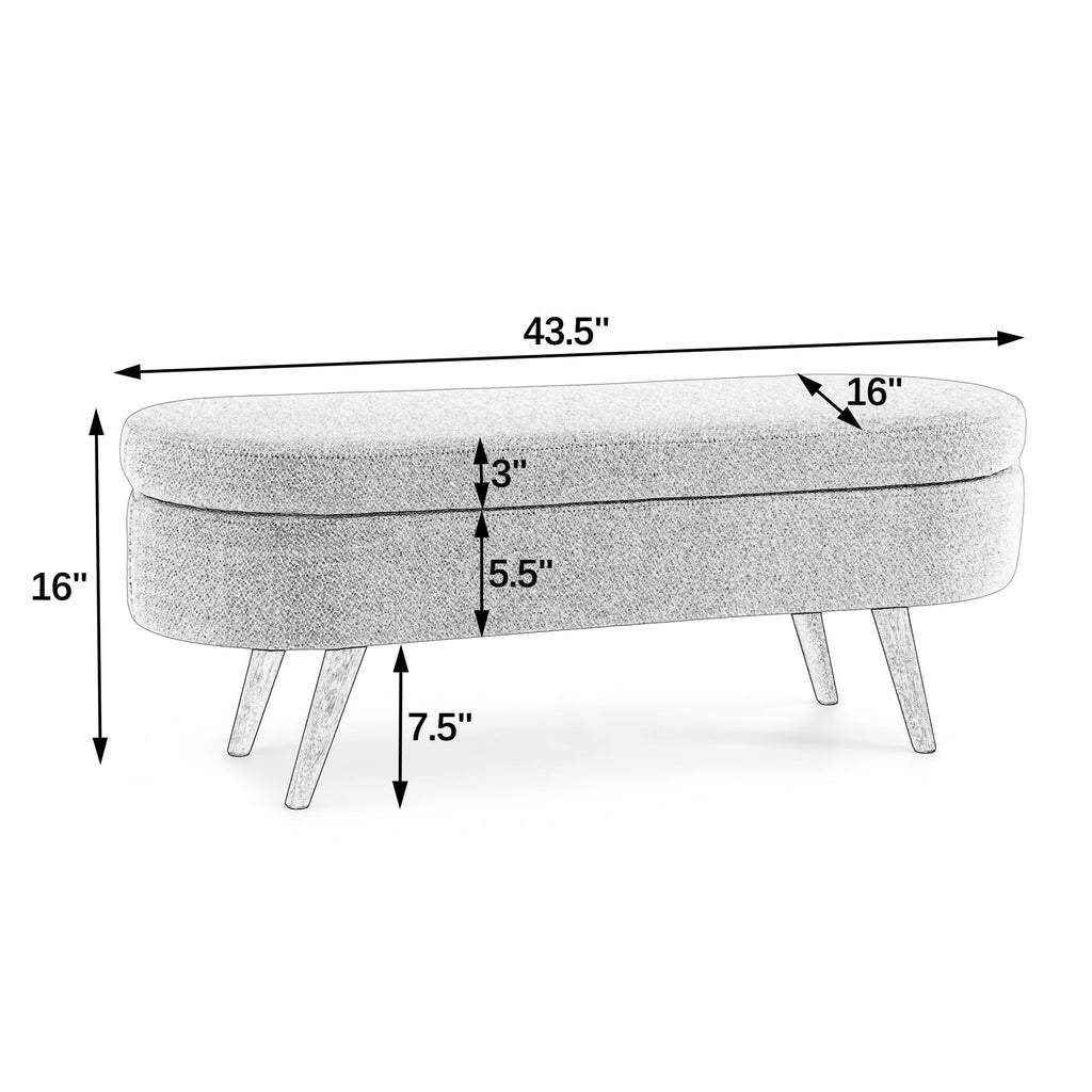 Cream Oval Boucle Storage Ottoman with Wooden Legs W7001
