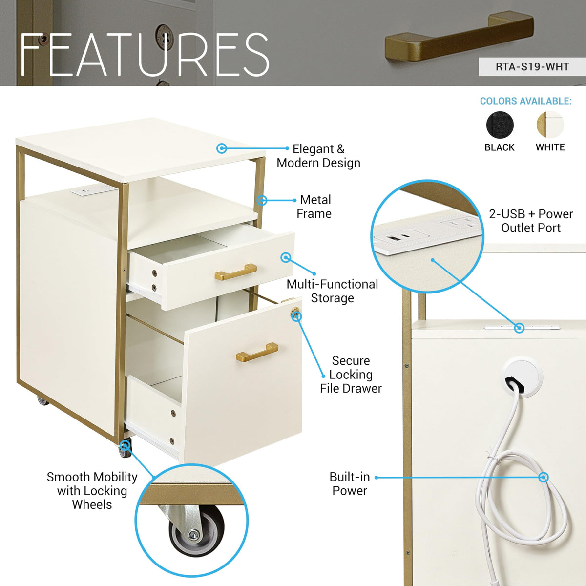 2 Drawer Rolling File Cabinet with Lock Z980