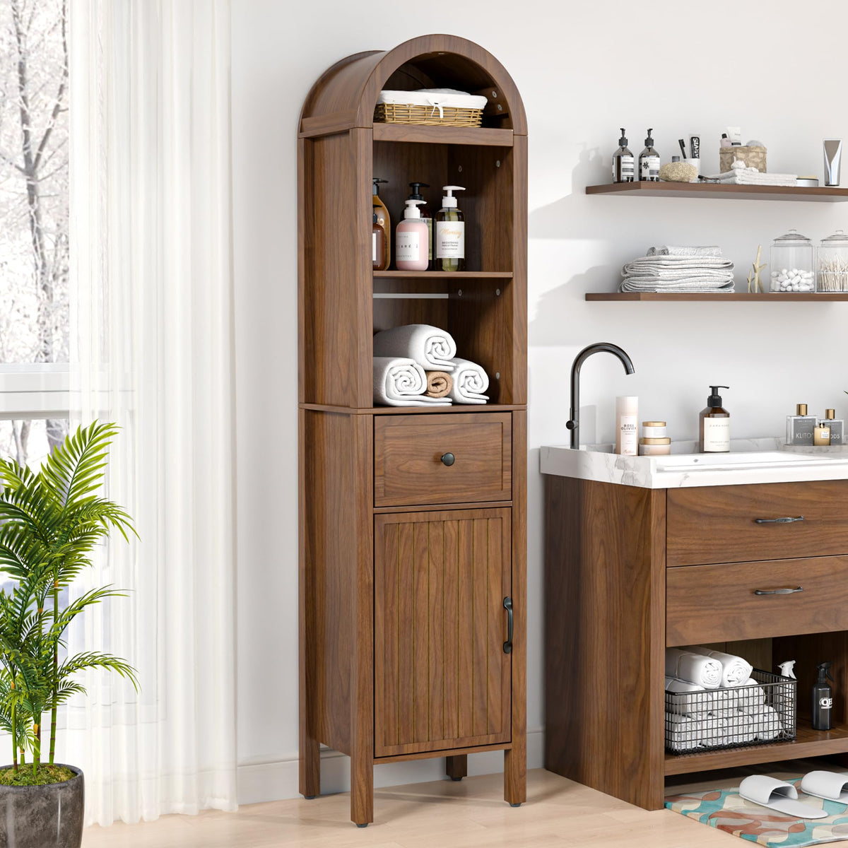 64" Tall Bathroom Storage Cabinet with Adjustable Shelves U4547