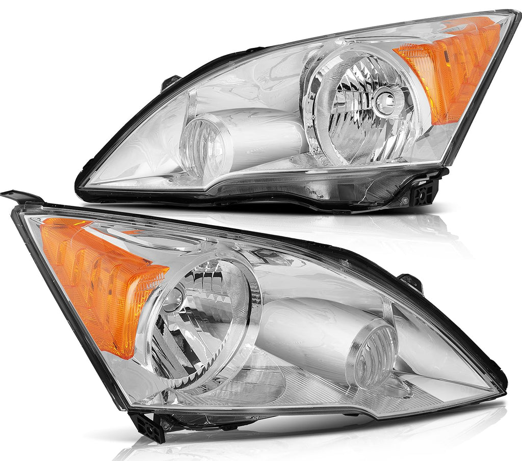 Headlight Assembly Chrome Housing Amber Reflector Clear Lens Driver and Passenger Side Pair U47462