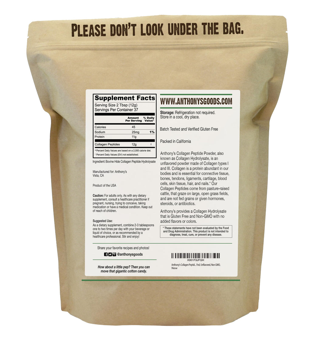 Collagen Peptide Powder, 1 lb, Hydrolyzed, Gluten Free, Grass Fed, Unflavored N602