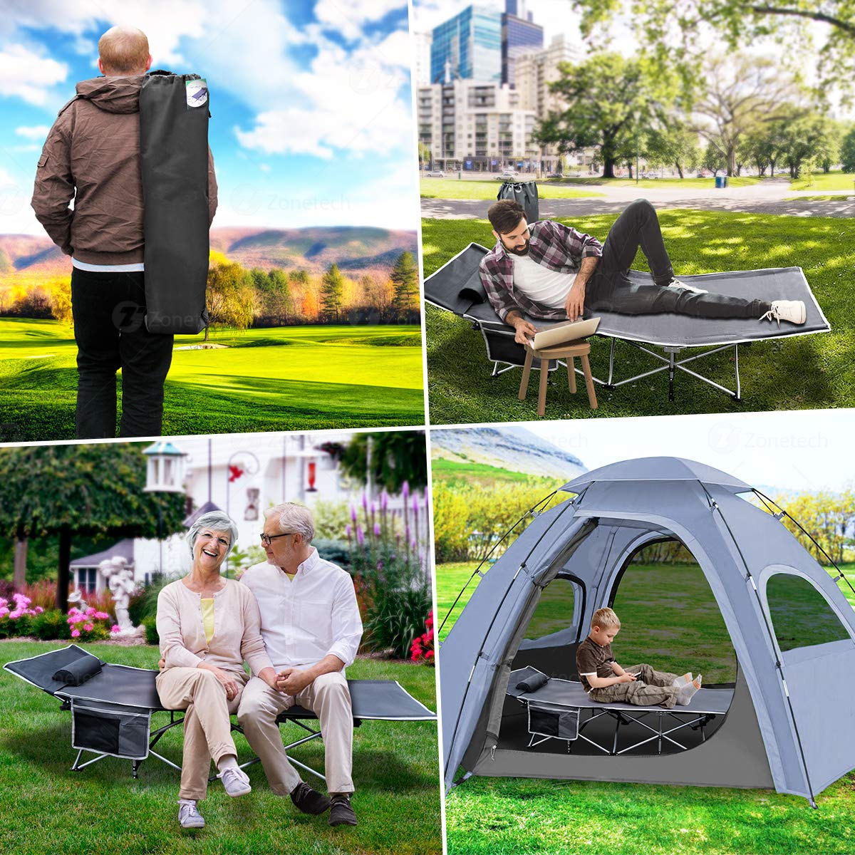 Folding Lightweight Portable Heavy Duty Travel Cot with Large Pocket V9489