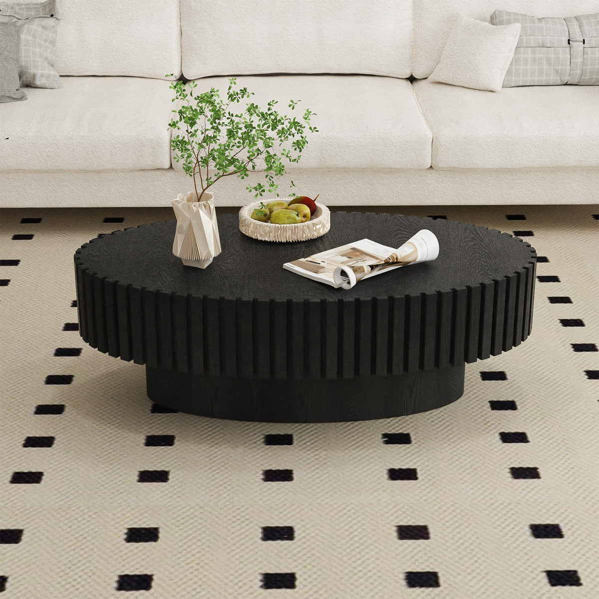Black Modern Wood Oval Coffee Table G964