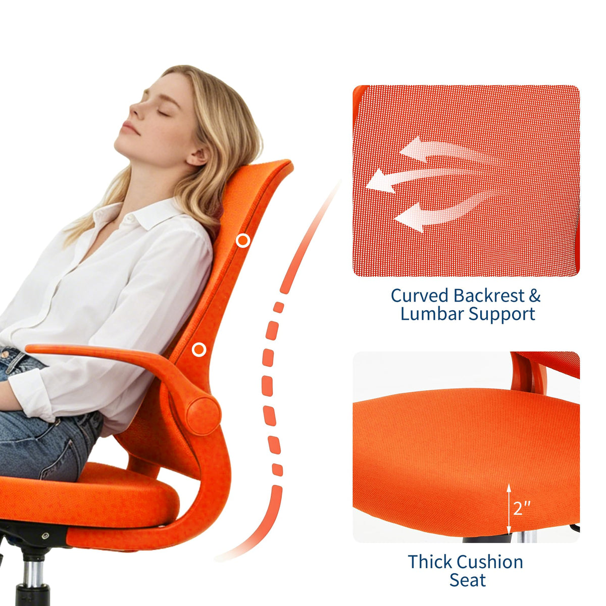 Orange Ergonomic Mesh Office Chair with Flip-Up Arms Z714