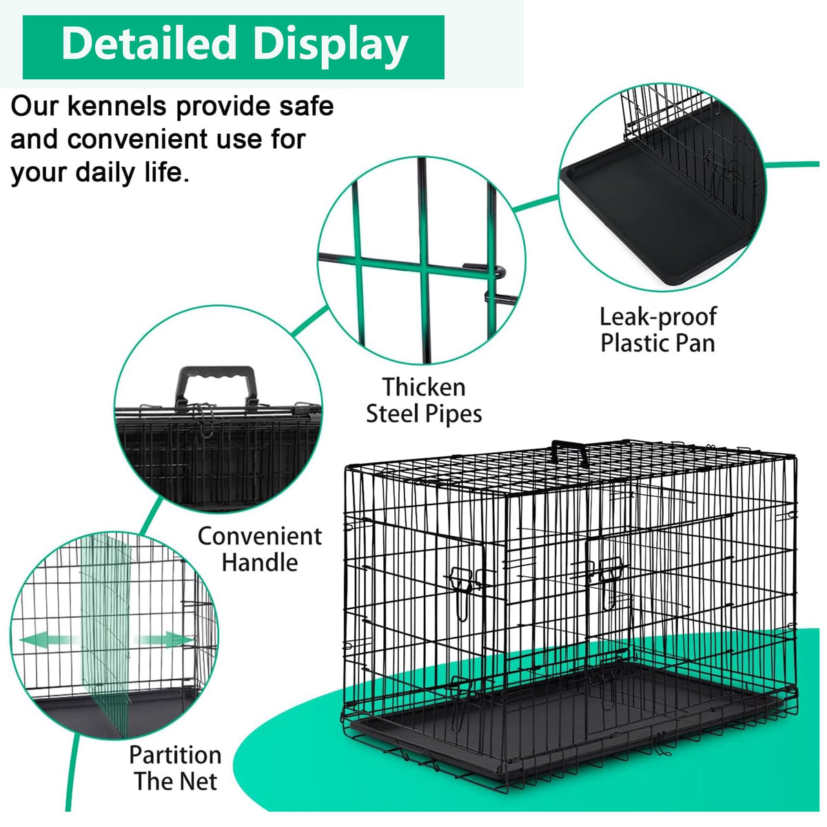 42 inch Folding Metal Wire Dog Crate with Double Door A83543