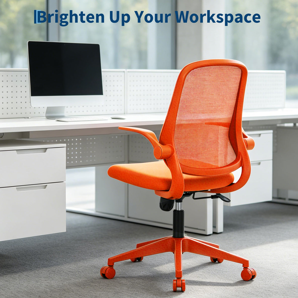 Orange Ergonomic Mesh Office Chair with Flip-Up Arms Z714