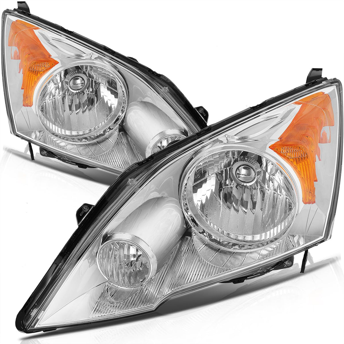 Headlight Assembly Chrome Housing Amber Reflector Clear Lens Driver and Passenger Side Pair U47462