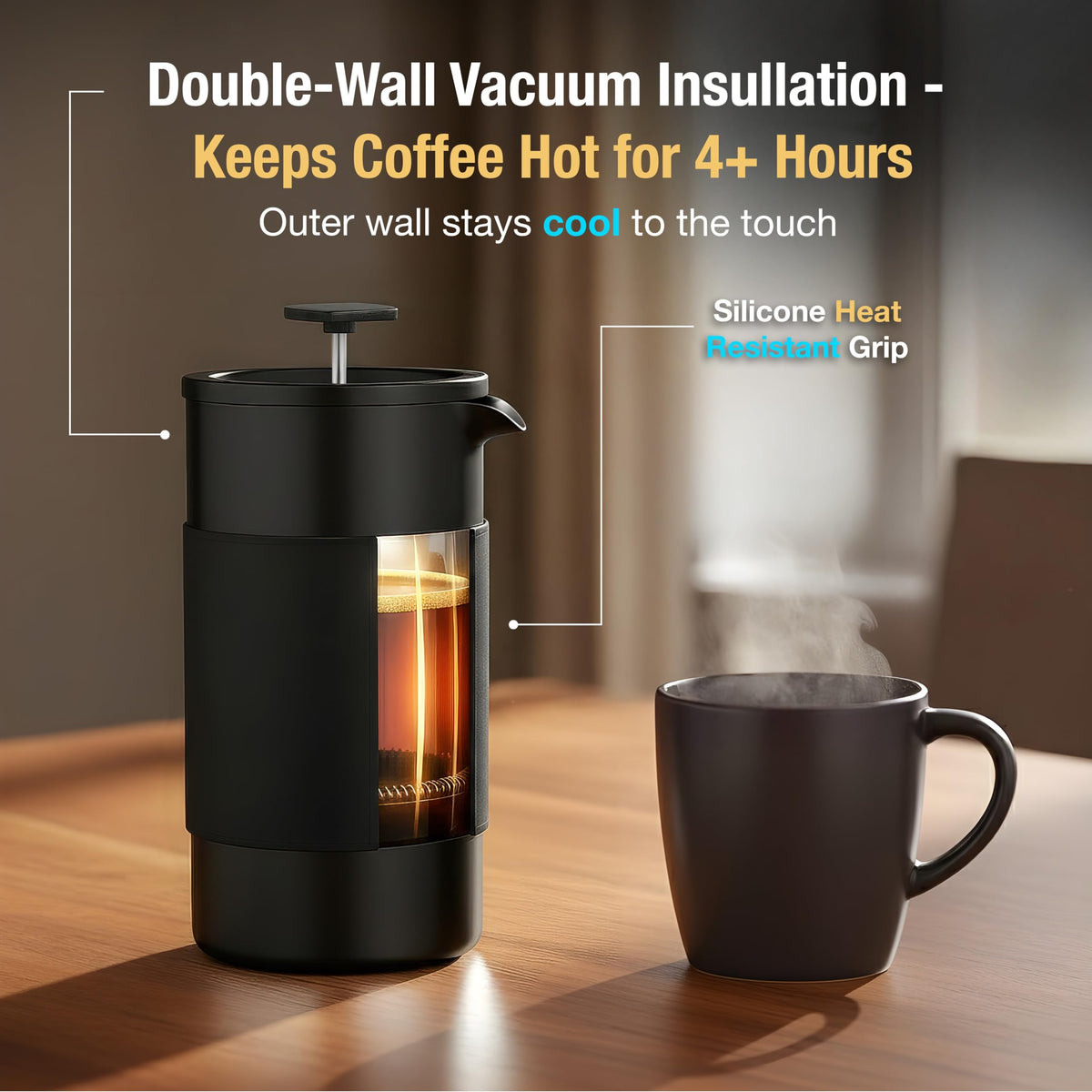 12 oz Double Wall Insulated Travel French Press Coffee Maker Set F834