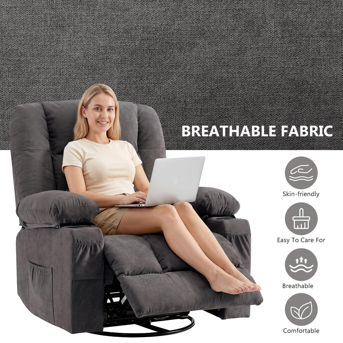 Swivel Rocker Recliner Chair with Massage and Heat M78247