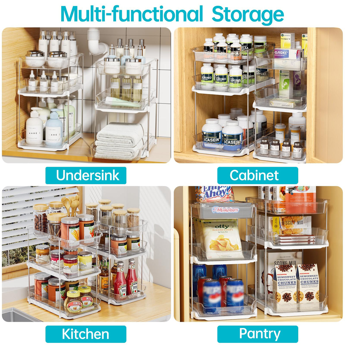 2 Sets of 3-Tier Under Sink Organizers and Storage J7530