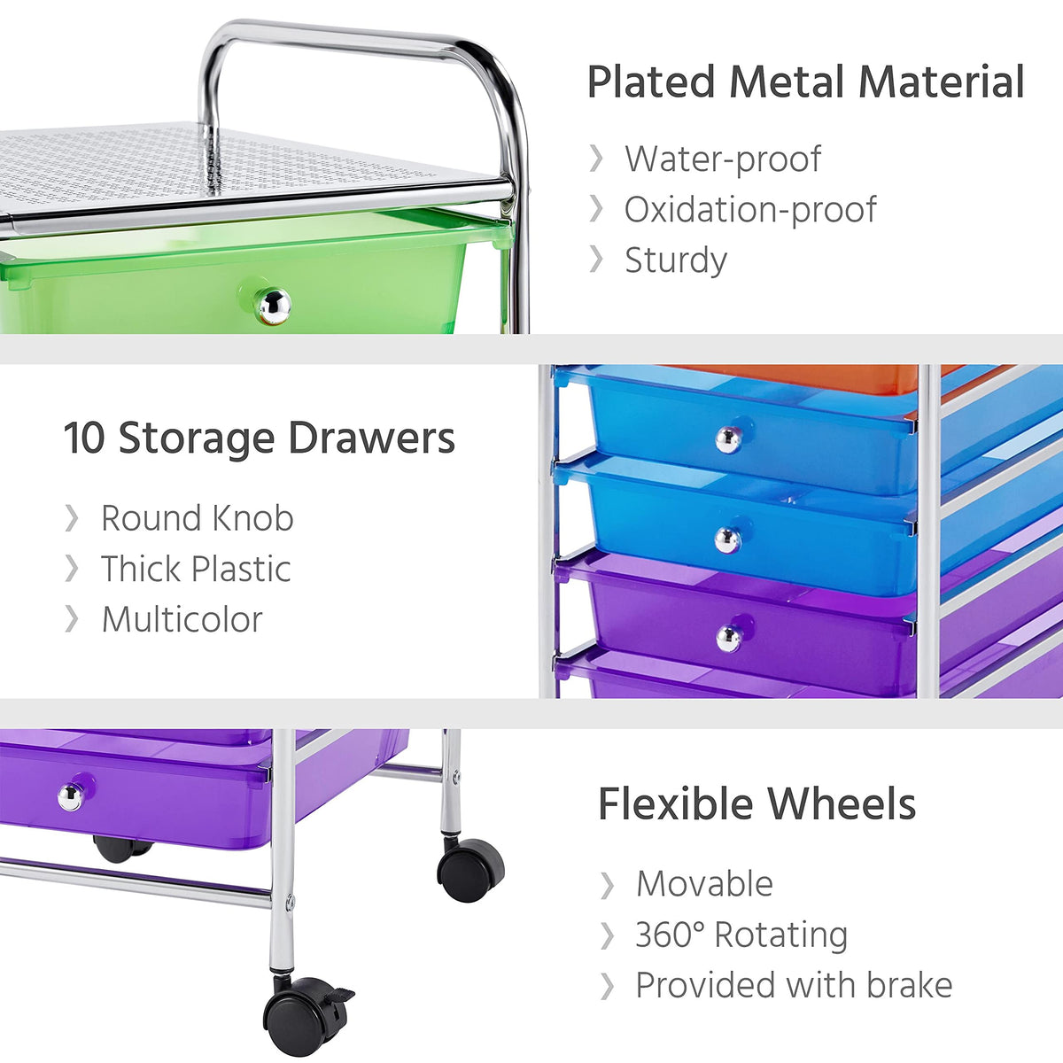 10 Drawer Rolling Storage Cart with Wheels B6278