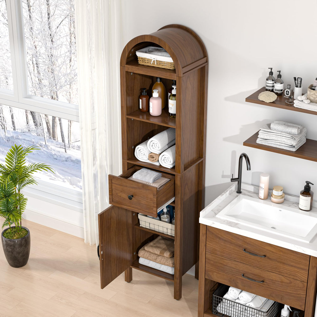 64" Tall Bathroom Storage Cabinet with Adjustable Shelves U4547